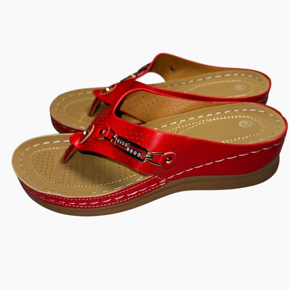 TWO 2 Pair Comfy Ortho Wedge Sandals 38 (7-7.5) - Soft Glam Cutout Slip-Ons - Picture 8 of 9